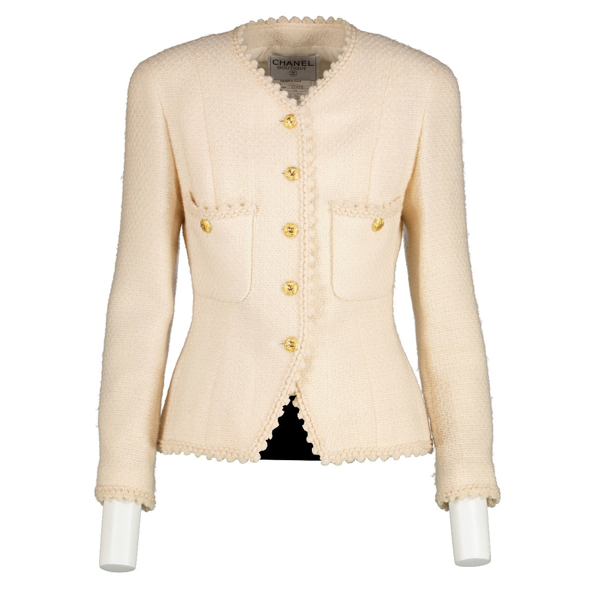 Shop authentic second hand vintage Chanel Spring/Summer 1990 Ivory Scalloped Tweed Jacket on www.labellov.com