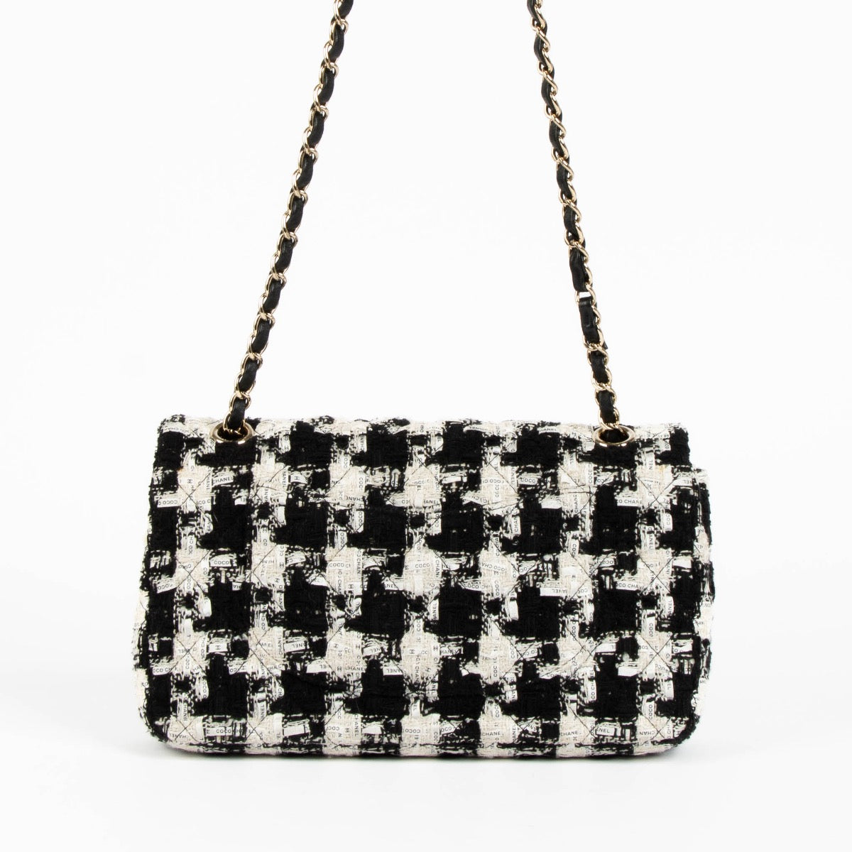 CHANEL ショッピングトート 美品 チェック柄 黒白 非売品 ハンド Chanel 20S Houndstooth Tweed Ribbon Medium Classic 11.12 Bag
