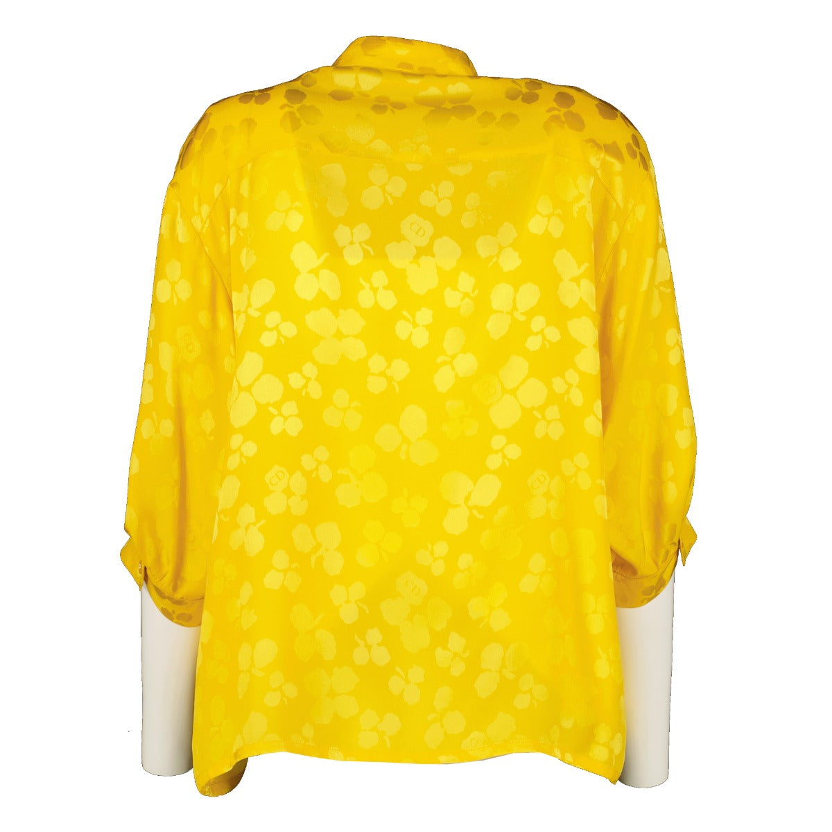Christian Dior Vintage Yellow Flower Jacquard Silk Satin Shirt