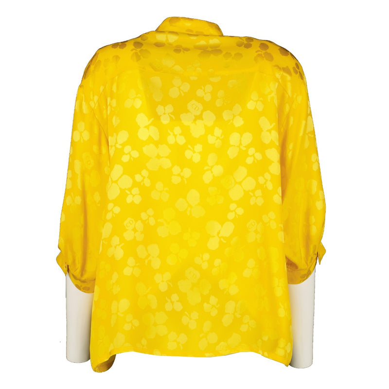 Christian Dior Vintage Yellow Flower Jacquard Silk Satin Shirt