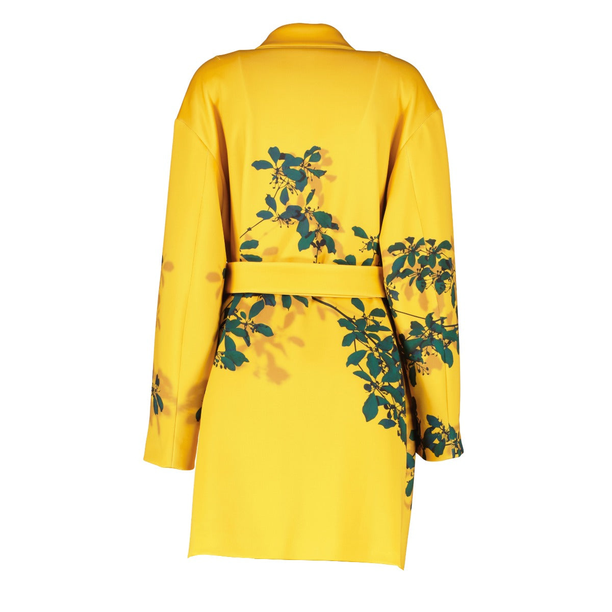 Dries Van Noten Yellow Floral Print Belted Coat