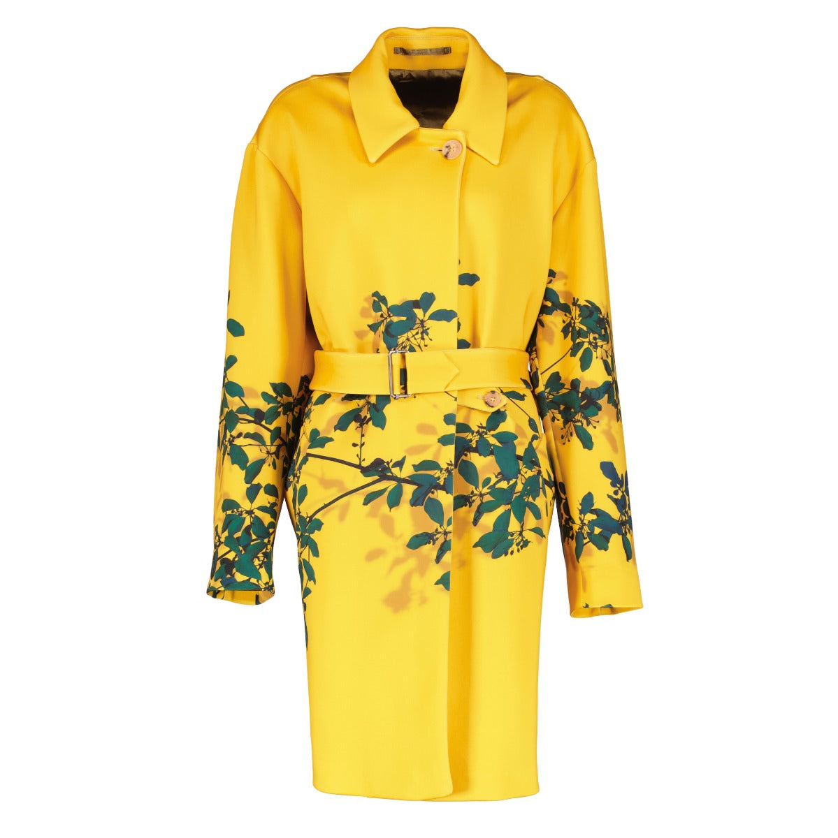 Dries Van Noten Yellow Floral Print Belted Coat