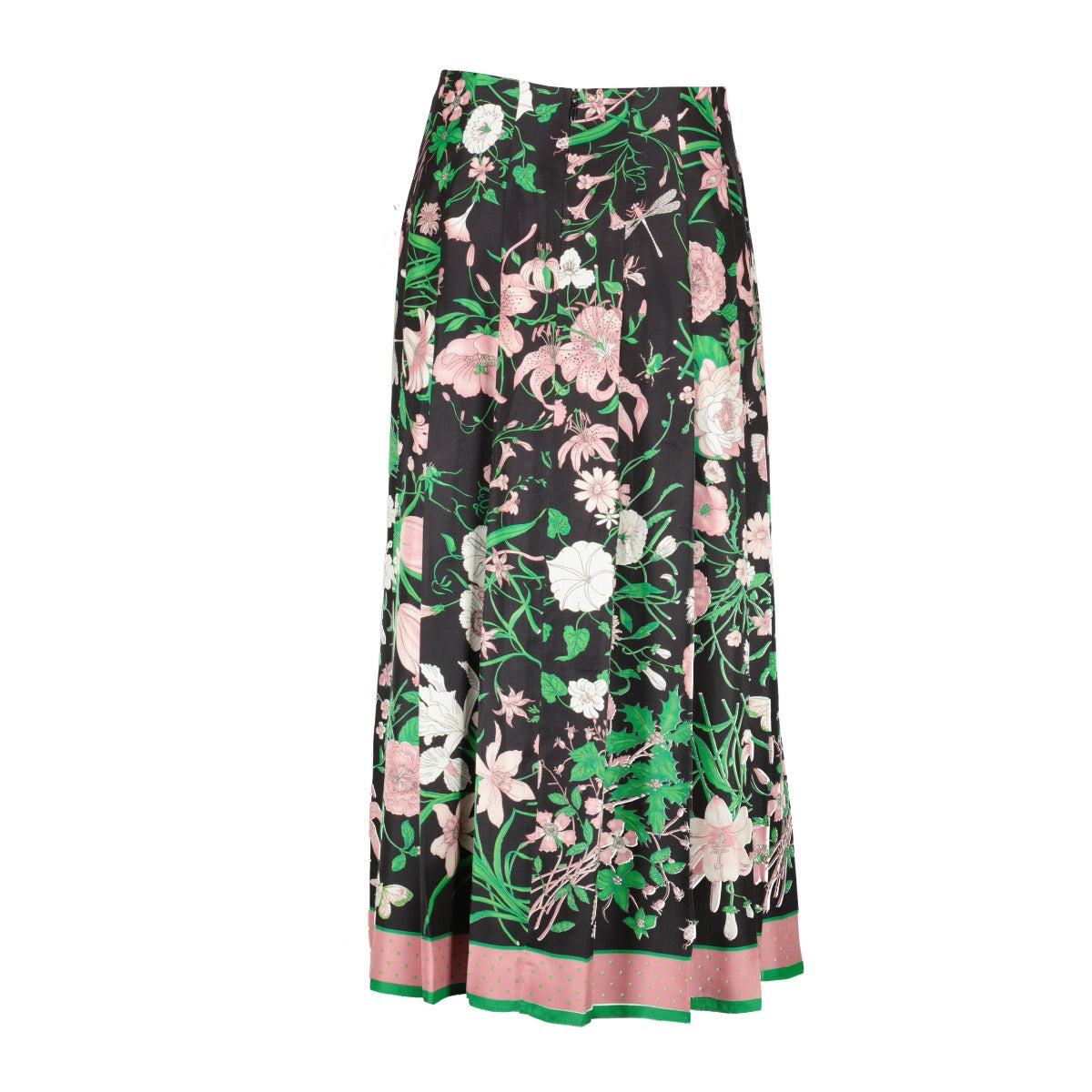 Gucci Flora Print Silk Twill Pleated Skirt