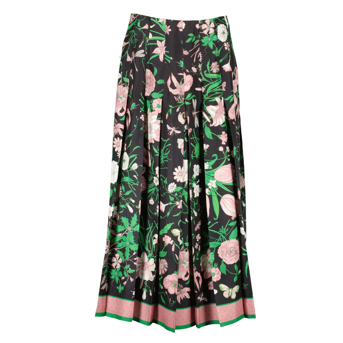 Gucci Flora Print Silk Twill Pleated Skirt