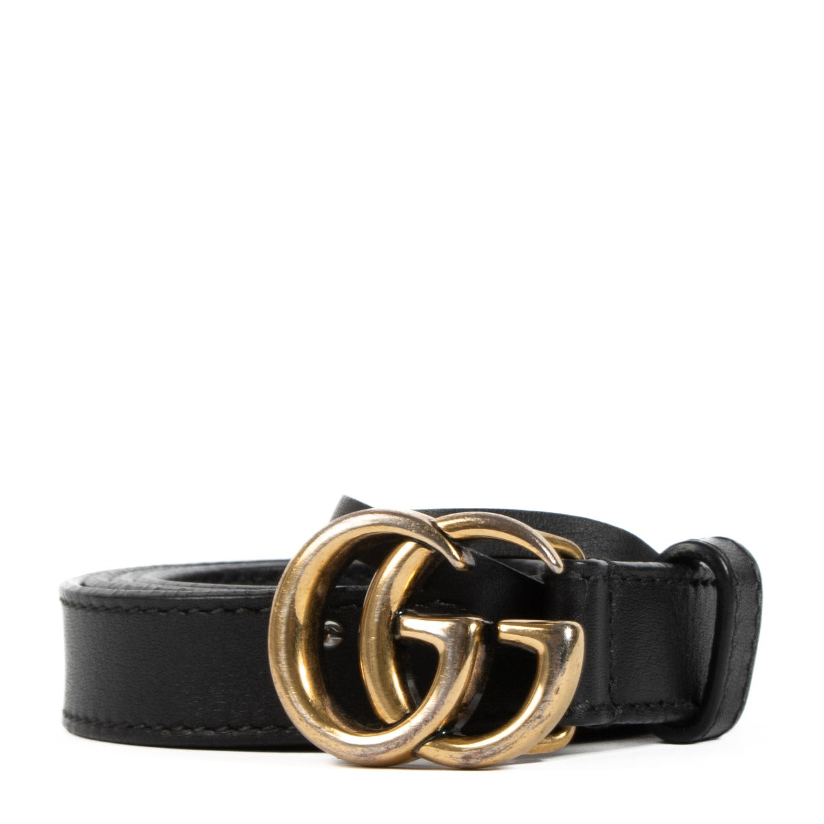 Shop authentic second hand Gucci Black Leather GG Marmont 20 mm Belt - Size 85 on Labellov.com