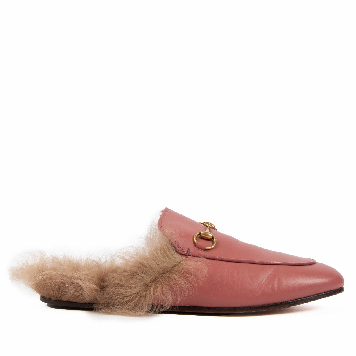 Gucci Pink Princetown Fur Mules Flats - Size 39