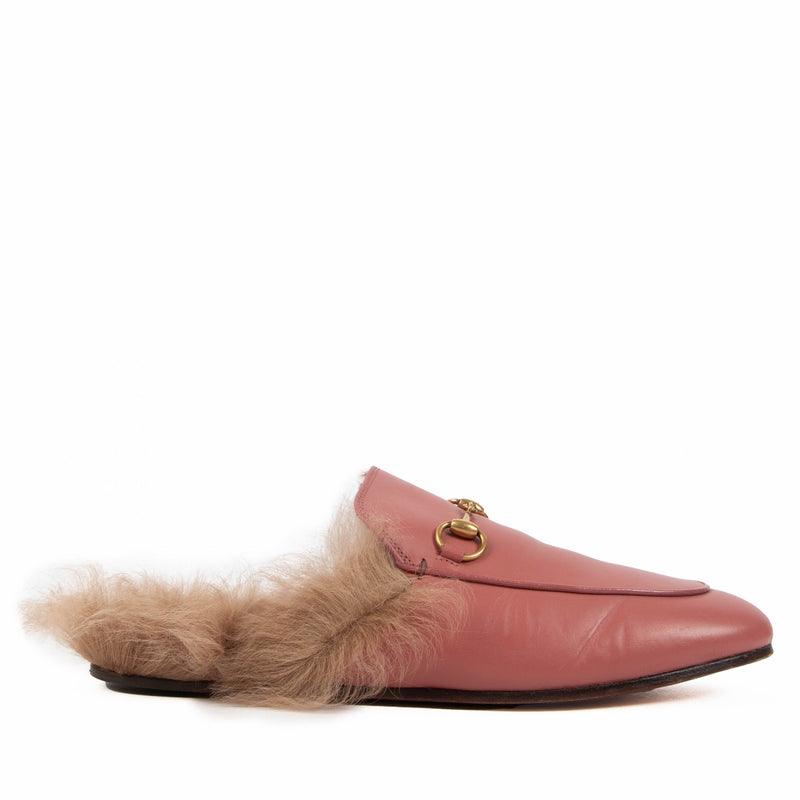 Gucci Pink Princetown Fur Mules Flats - Size 39