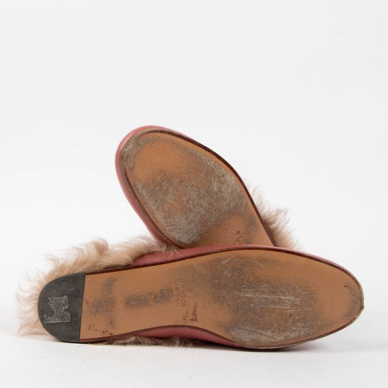 Gucci Pink Princetown Fur Mules Flats - Size 39