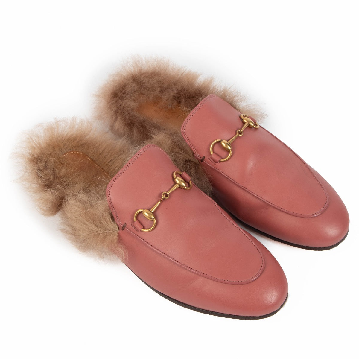 Gucci Pink Princetown Fur Mules Flats - Size 39
