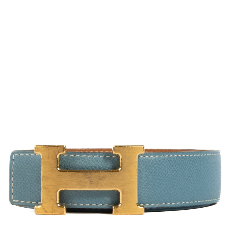 Shop authentic second hand Hermès Reversible Blue Leather H Buckle 30 mm Belt - Size 80 on Labellov.com