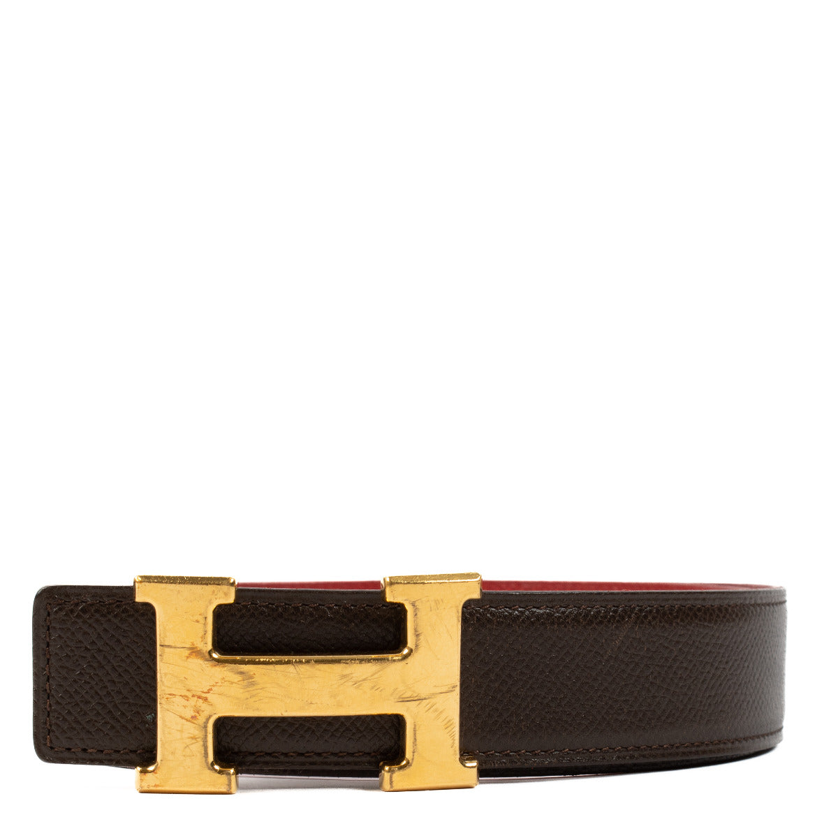 Hermès Red/Brown Reversible H Buckle Belt - size 80