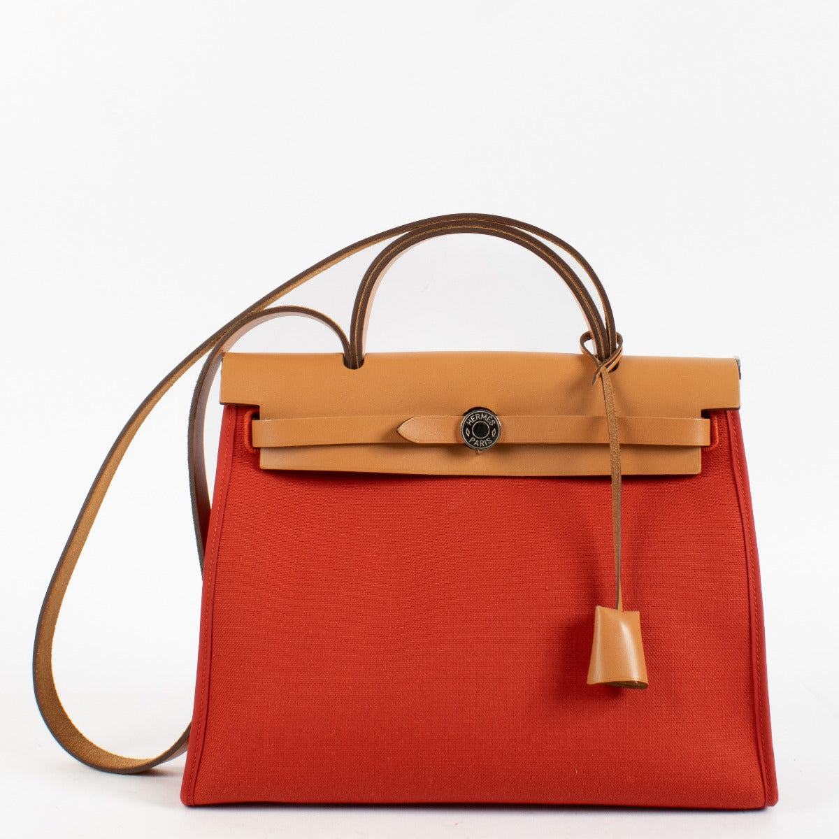 Hermès Herbag Zip 31 Rouge Tomate/Naturel Toile Militaire/Hunter Accastillage Palladié