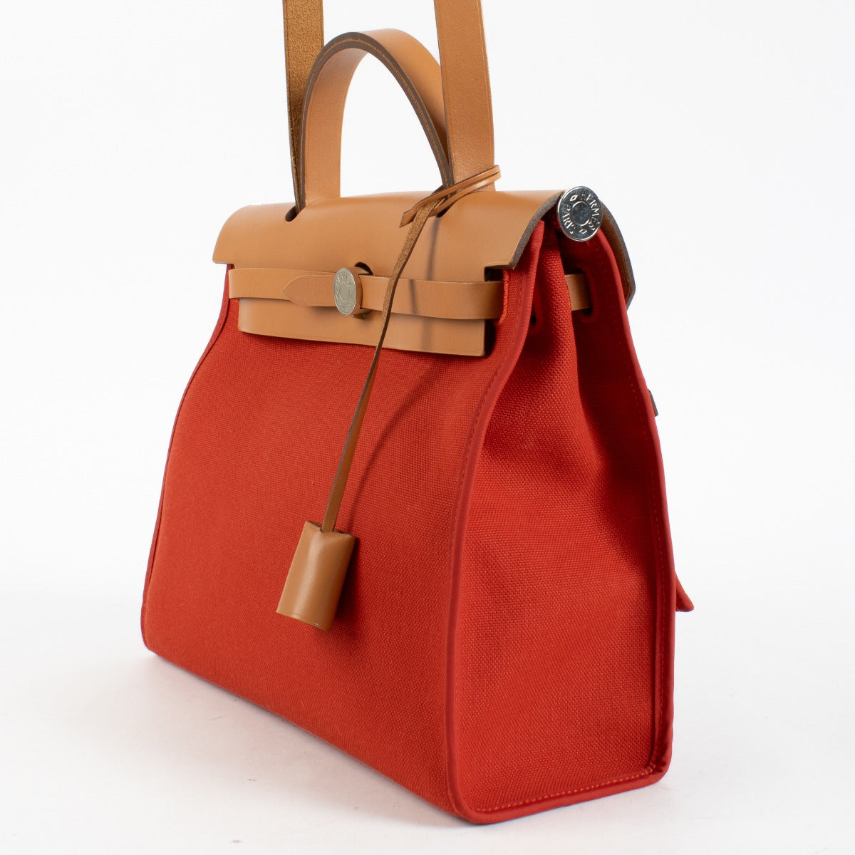 Hermès Herbag Zip 31 Rouge Tomate/Naturel Toile Militaire/Hunter Accastillage Palladié