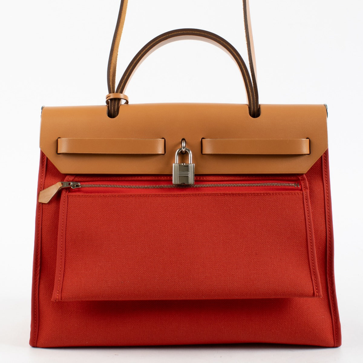 Hermès Herbag Zip 31 Rouge Tomate/Naturel Toile Militaire/Hunter Accastillage Palladié