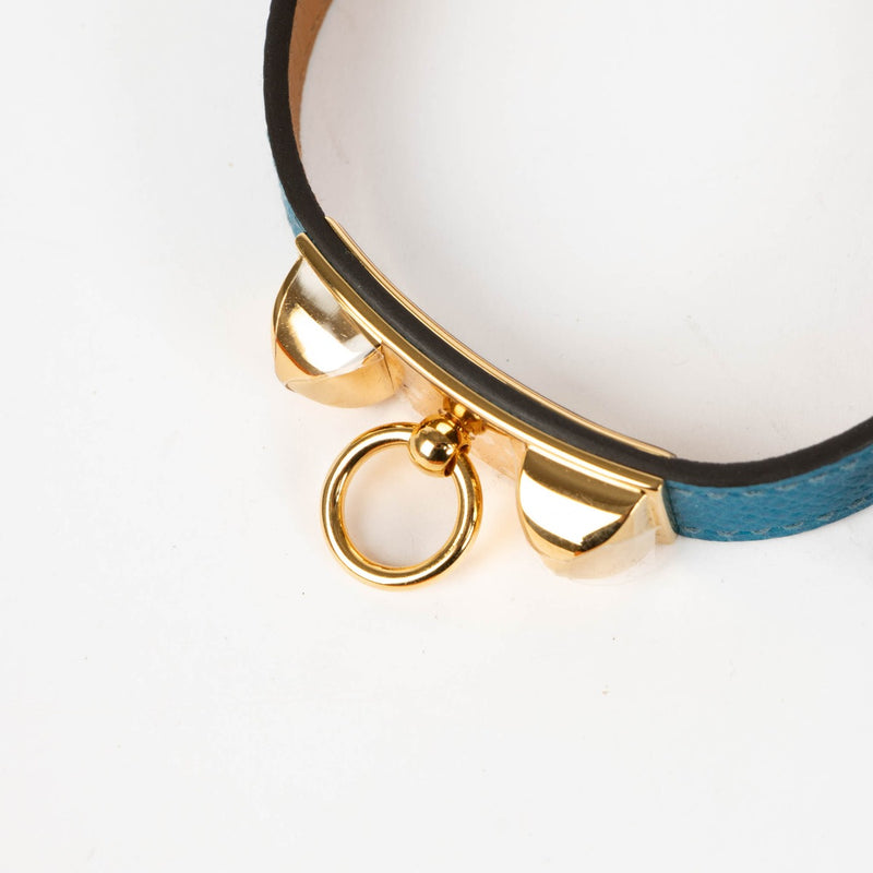 Hermès Rivale double tour blue Epsom leather bracelet size S