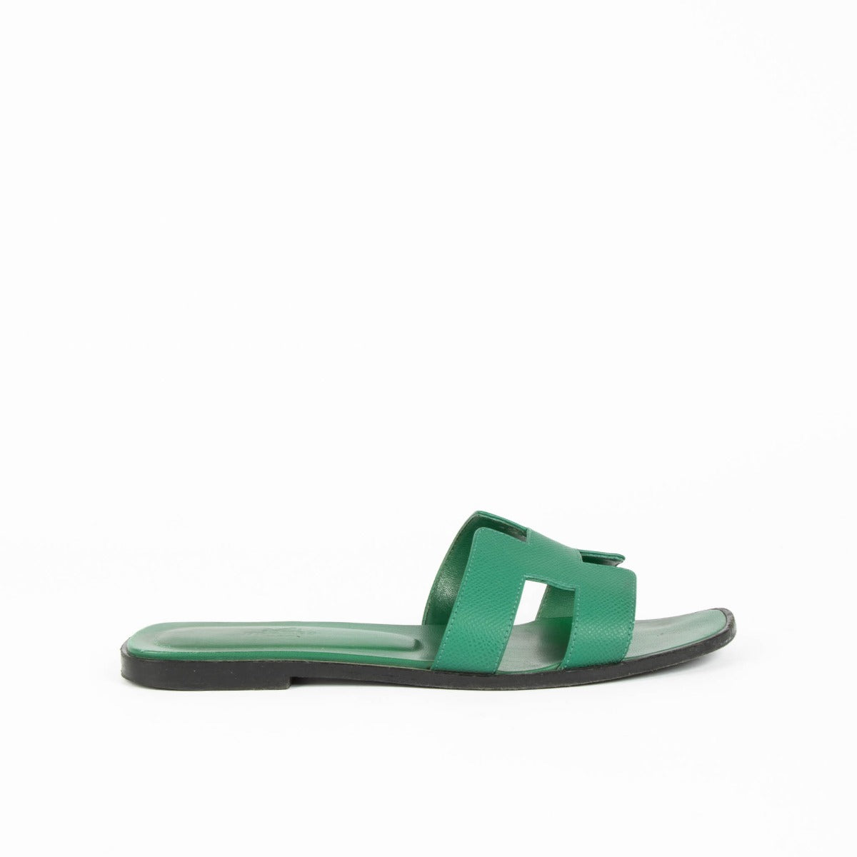 Hermès Oran emerald Epsom leather flat sandals size 39