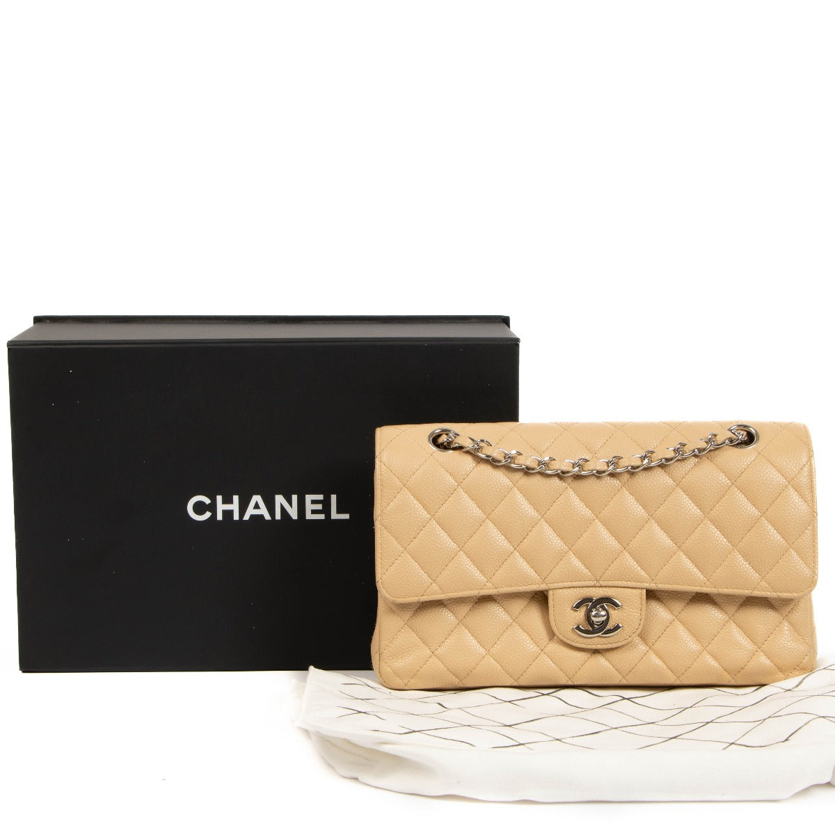 Chanel Beige Caviar Leather Classic Bag