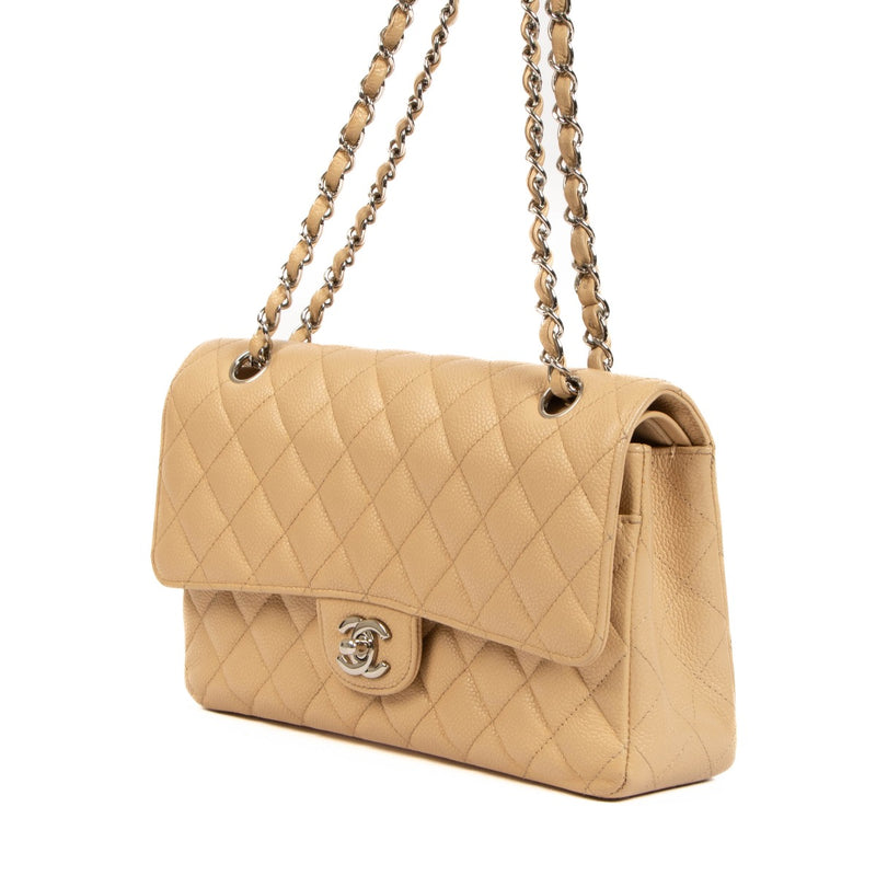 Authentic second hand pre-owned Chanel Beige Caviar Leather Classic Bag on www.labellov.com