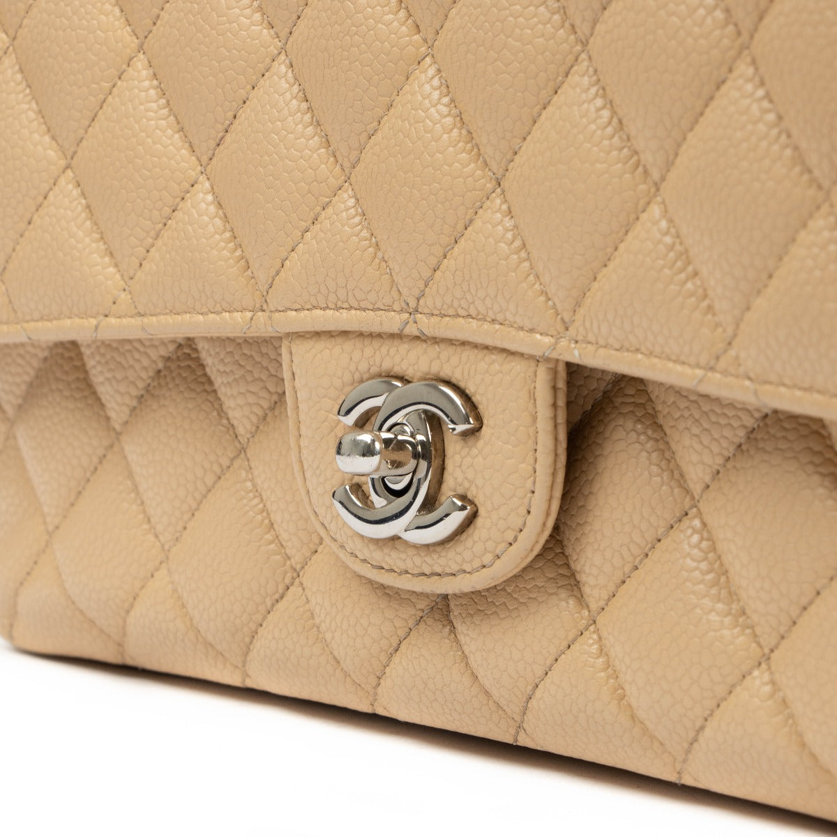 Authentic second hand pre-owned Chanel Beige Caviar Leather Classic Bag on www.labellov.com