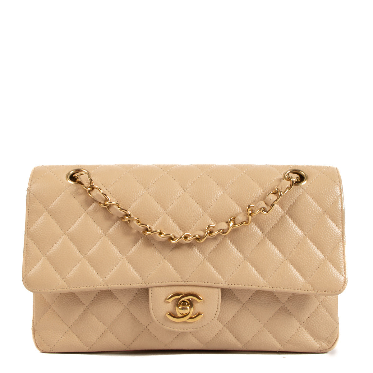 Chanel Beige Caviar Leather Medium Classic Flap Bag