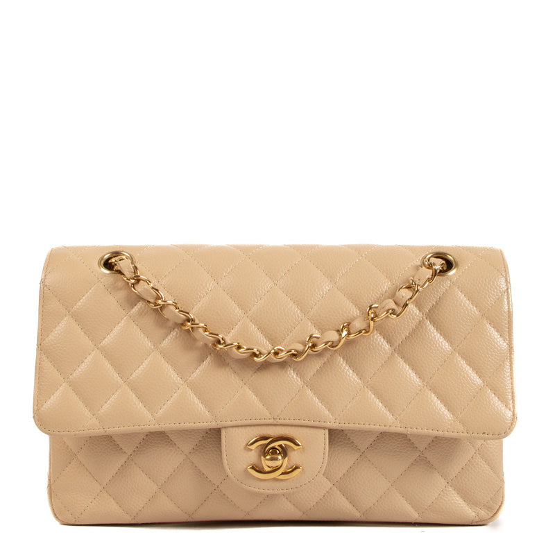 Chanel Beige Caviar Leather Medium Classic Flap Bag