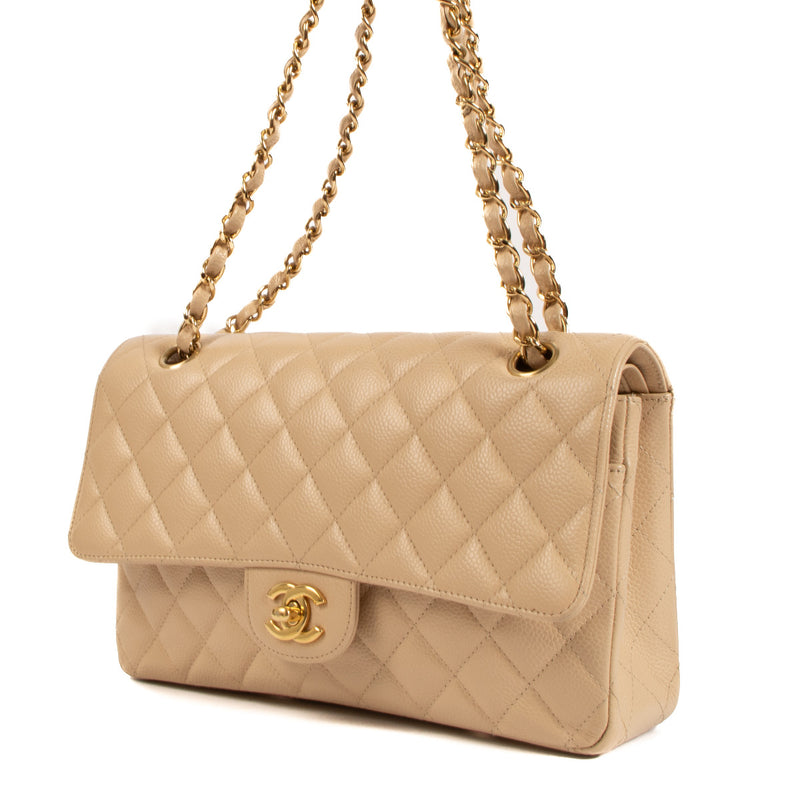 Chanel Beigekleurige Caviar Leren Medium Classic Flap Bag