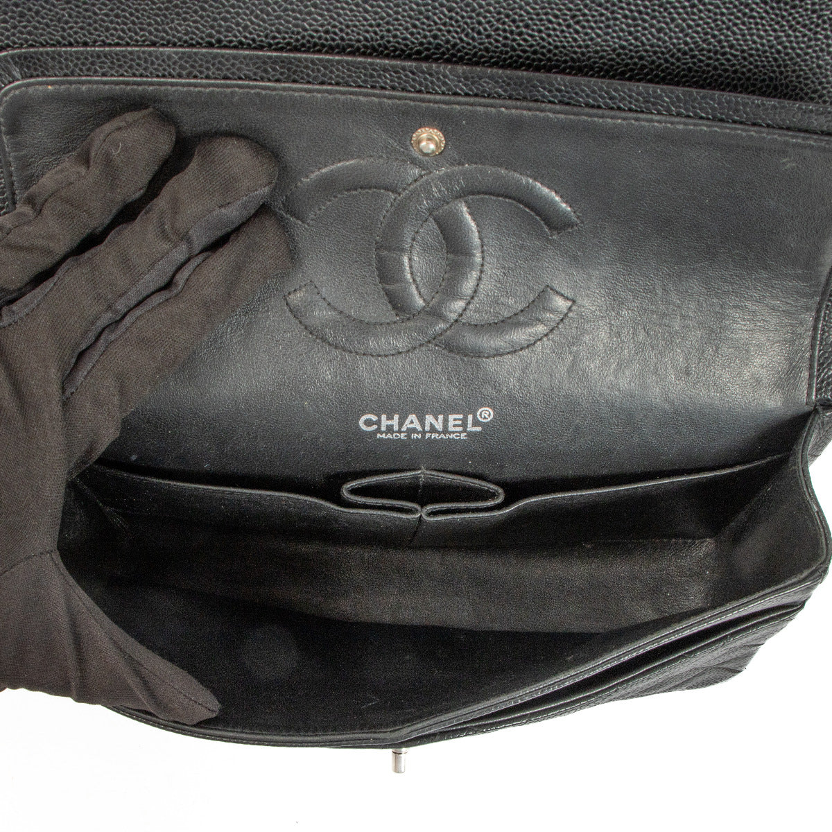 Chanel Black Caviar Leather Medium Classic Bag