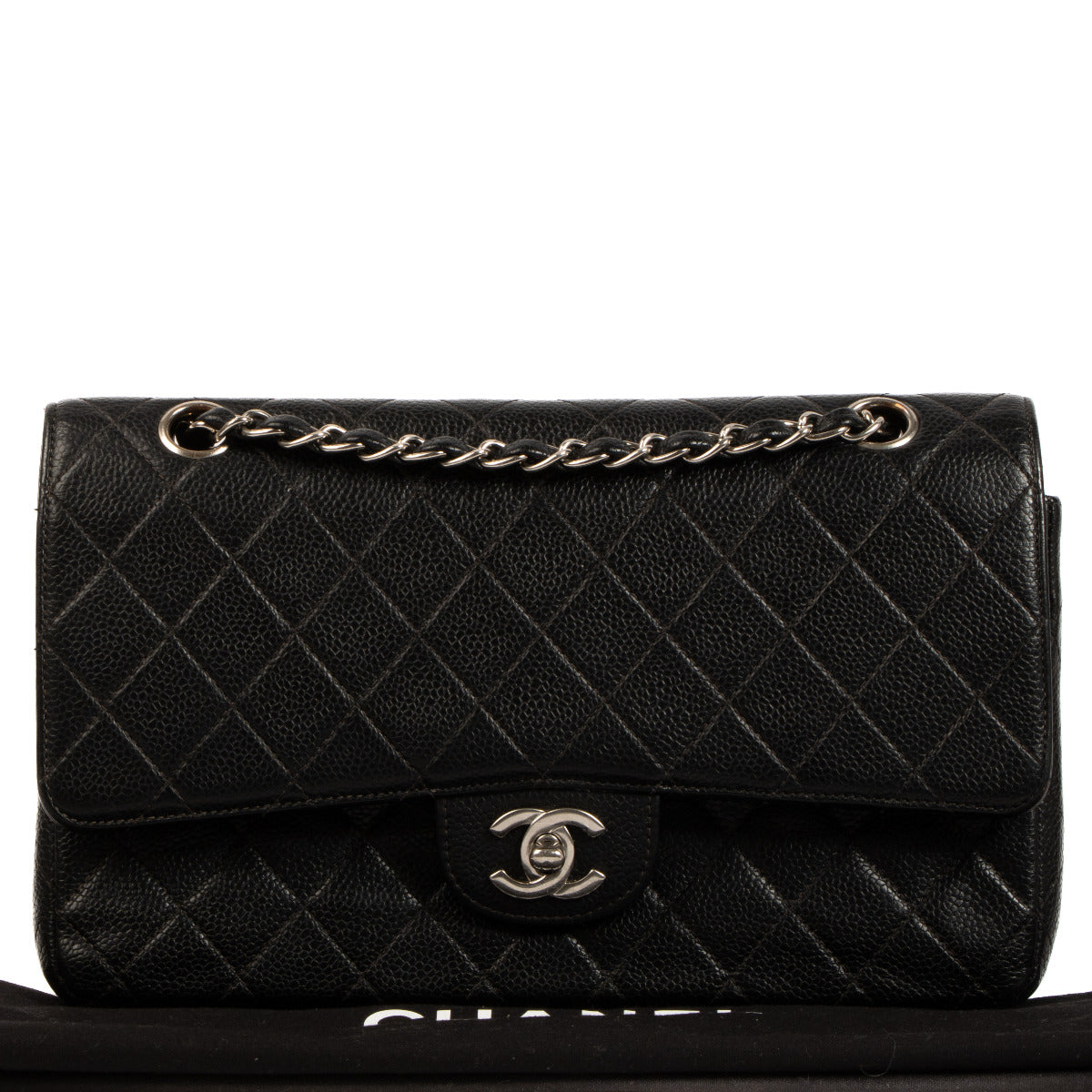 Chanel Black Caviar Leather Medium Classic Bag available online for the best price. Buy and sell your designer bags.