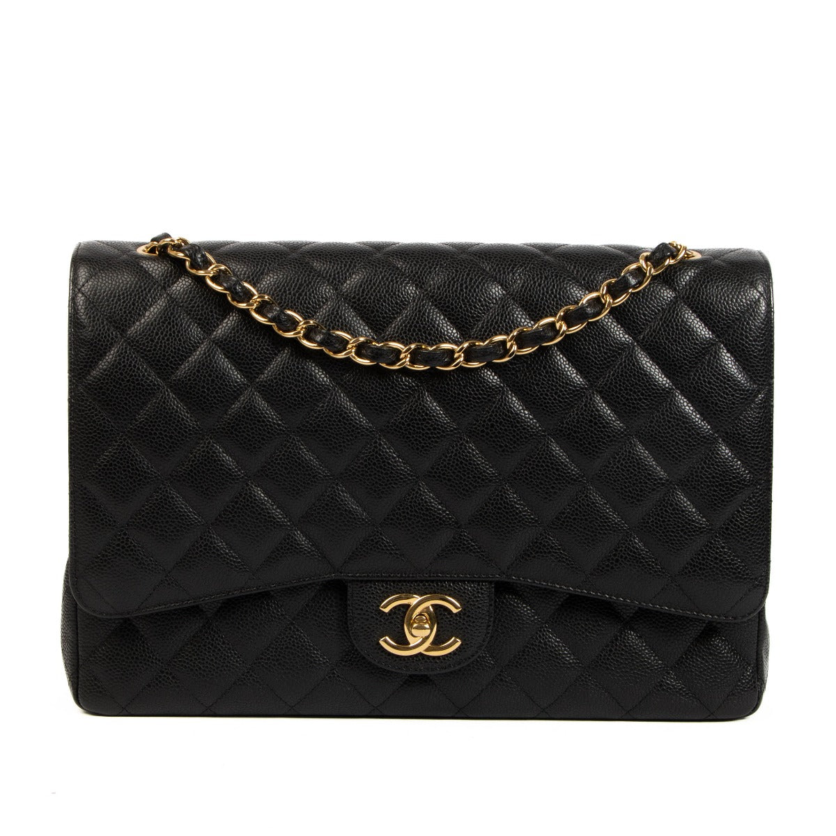 Second hand pre-owned Chanel Black Caviar Maxi Classic Single Flap Bag on www.labellov.com