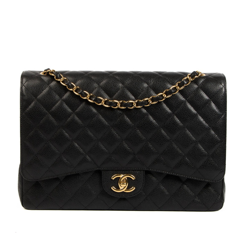 Second hand pre-owned Chanel Black Caviar Maxi Classic Single Flap Bag on www.labellov.com