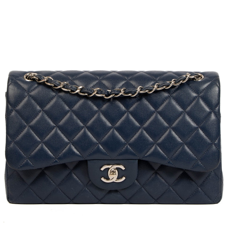 Chanel Navy Caviar Leather Large Classic Bag