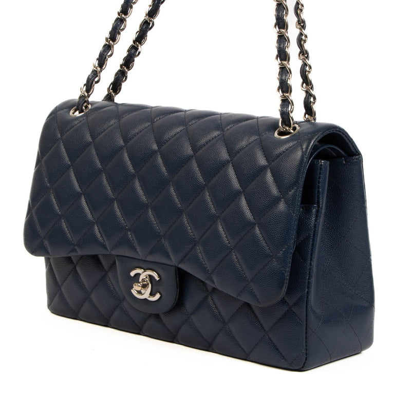 Chanel Navy Caviar Leather Large Classic Bag