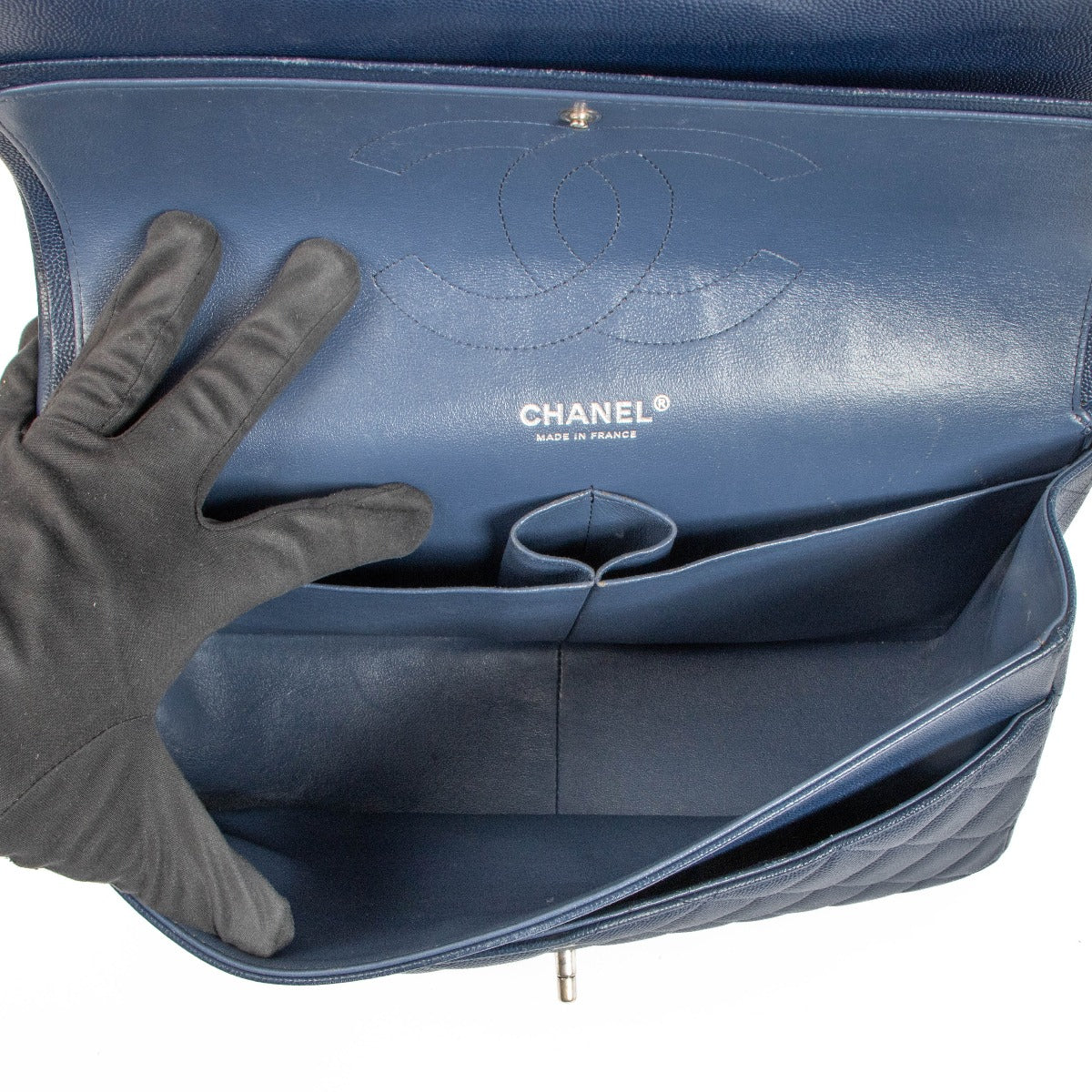 Chanel Navy Caviar Leather Large Classic Bag