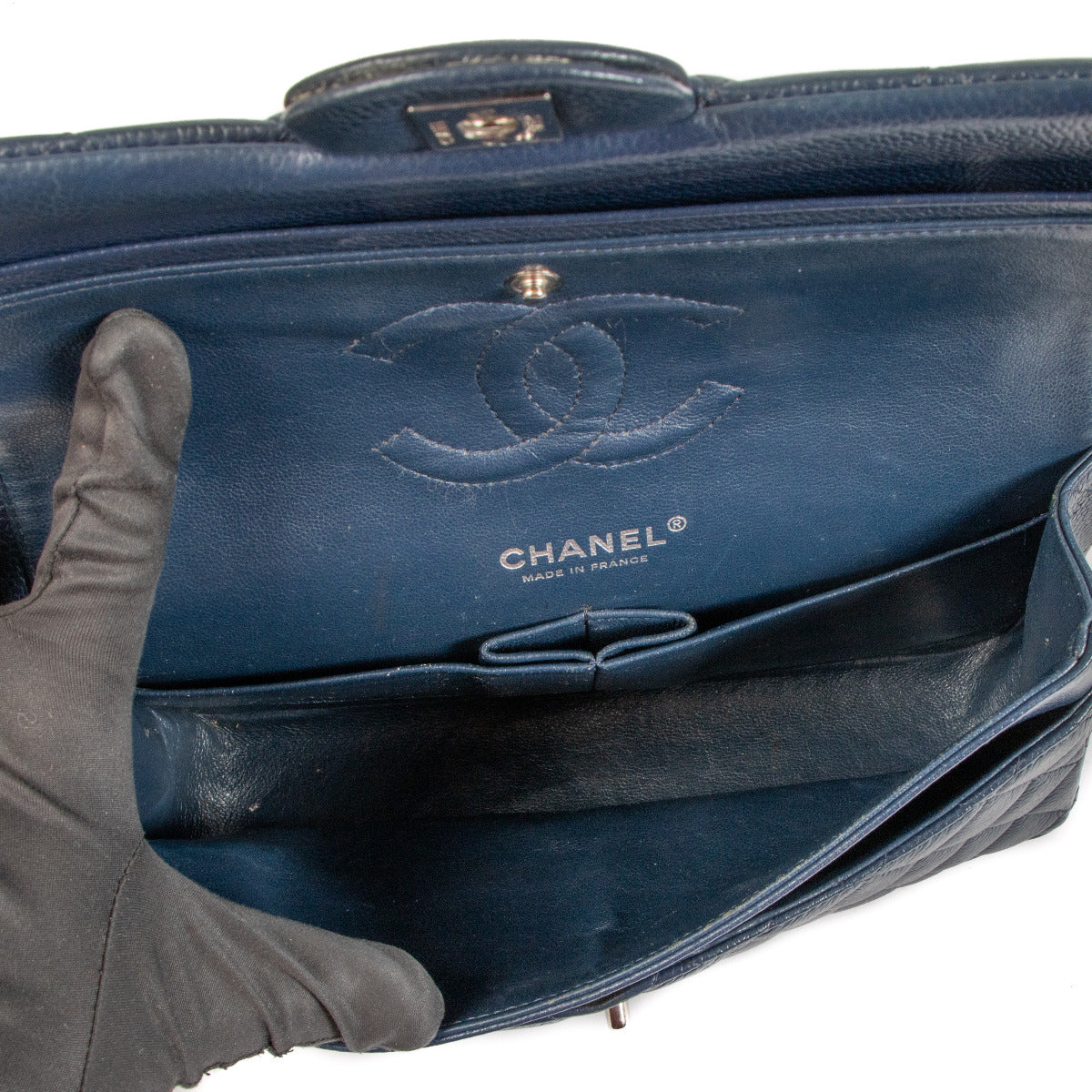 Chanel Navy Blue Medium Caviar Leren Classic Flap Bag