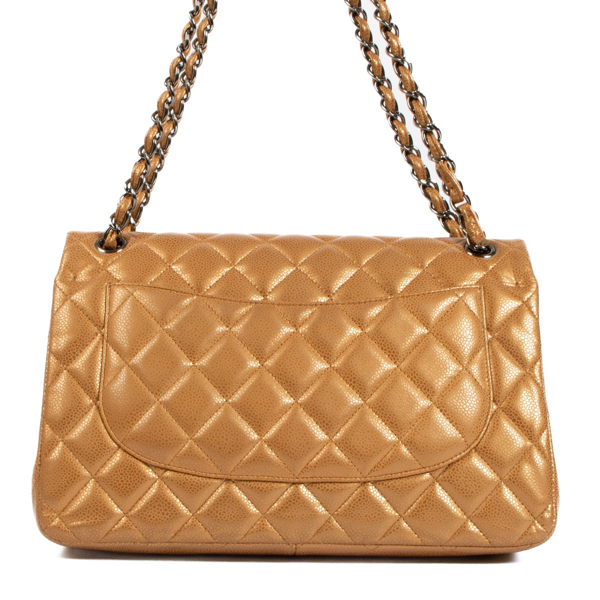 Grand sac à rabat classique Chanel en cuir caviar bronze
