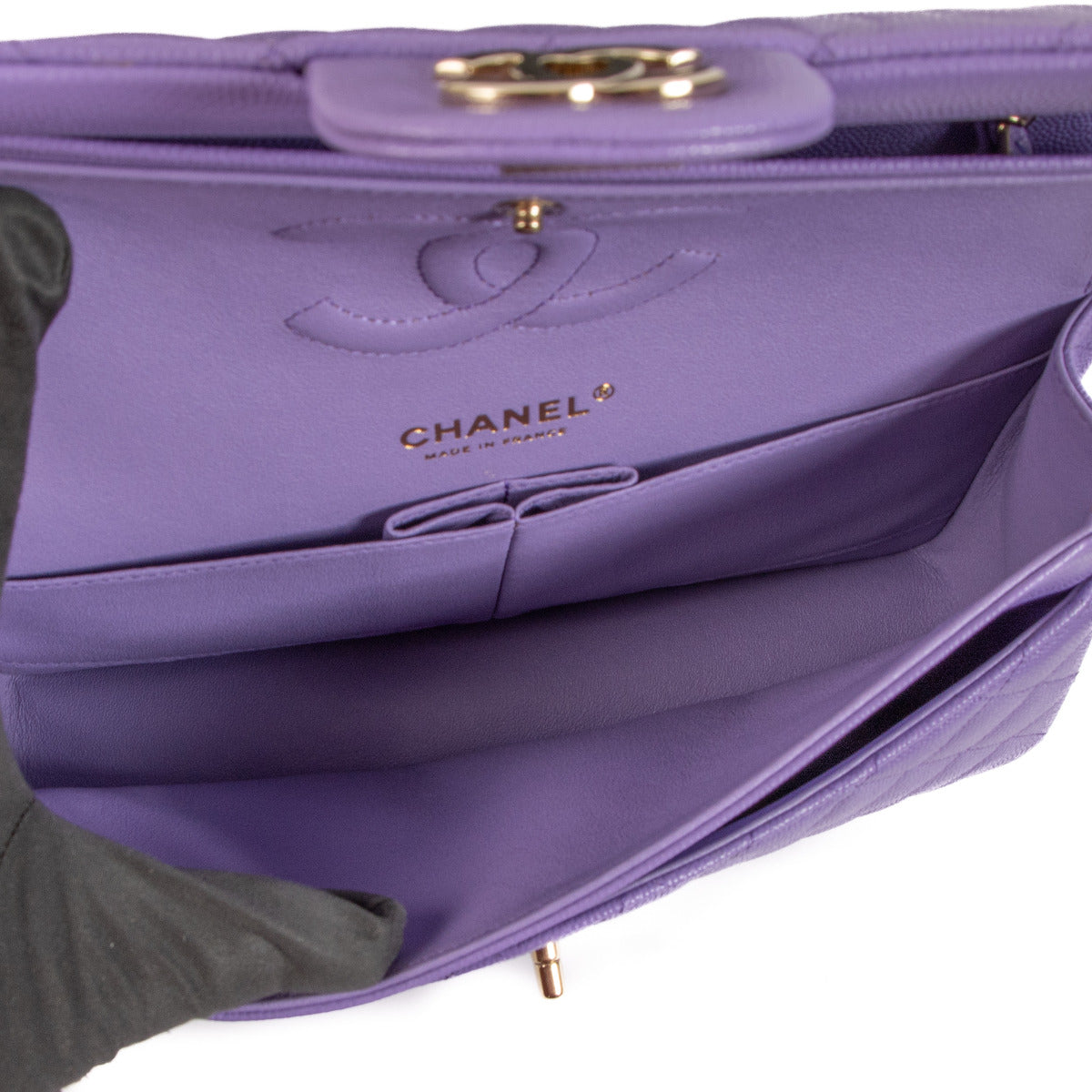 Chanel Purple Caviar Medium Classic Flap Bag
