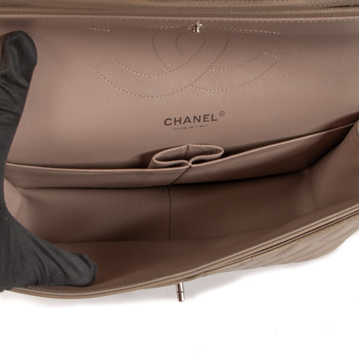 Chanel Gris Tourterelle Caviar Leather Grote Klassieke Kleptas