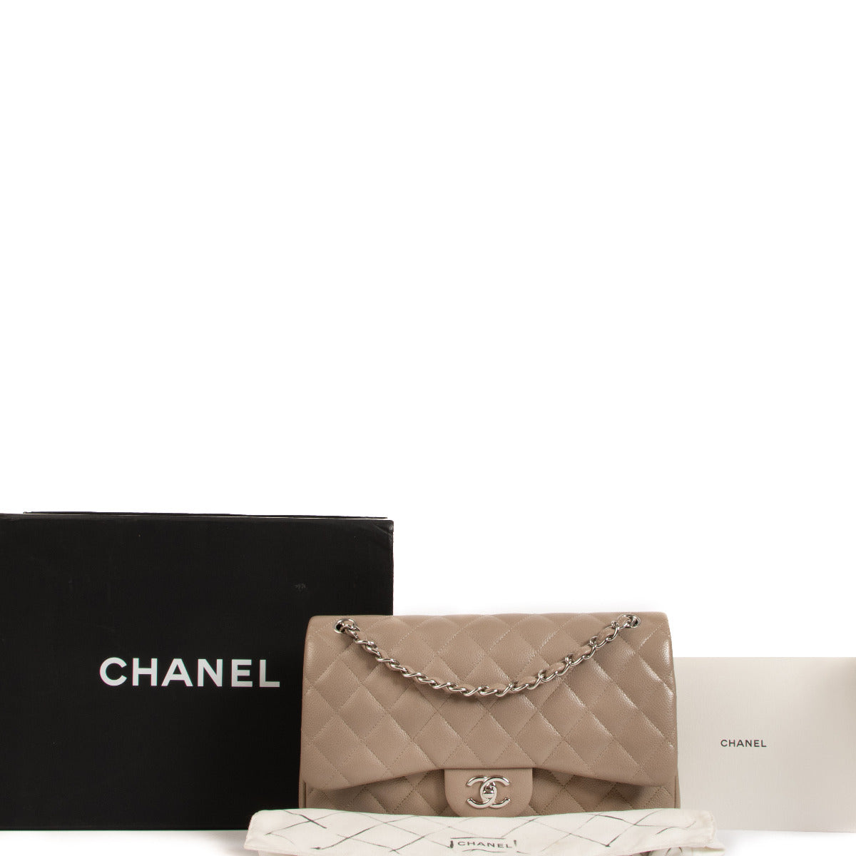 Chanel Taupe Grey Caviar Large Classic Flap Bag