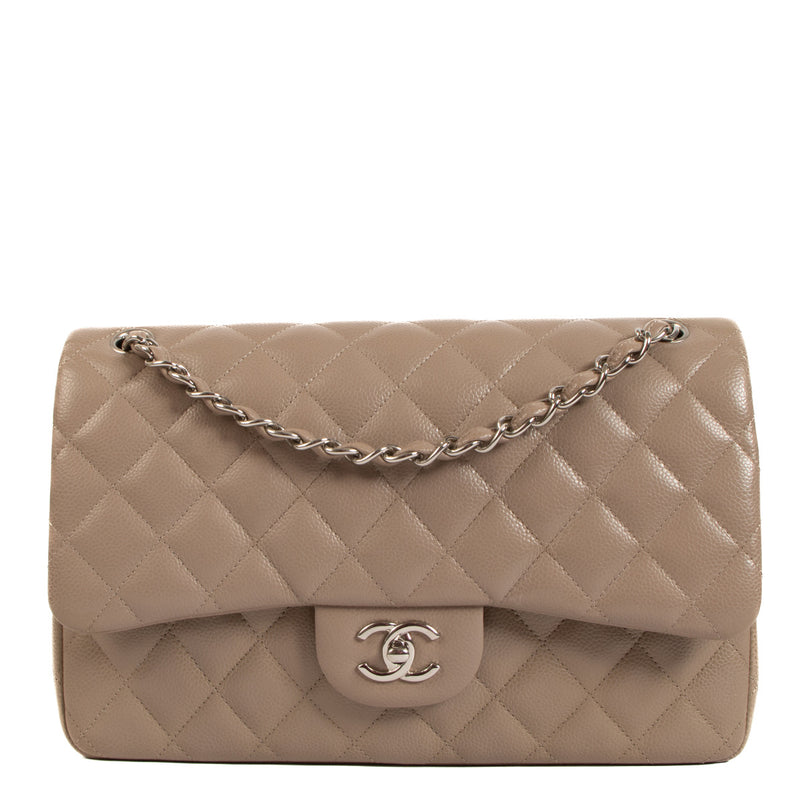 Chanel Gris Tourterelle Caviar Leather Jumbo Classic Flap Bag PHW