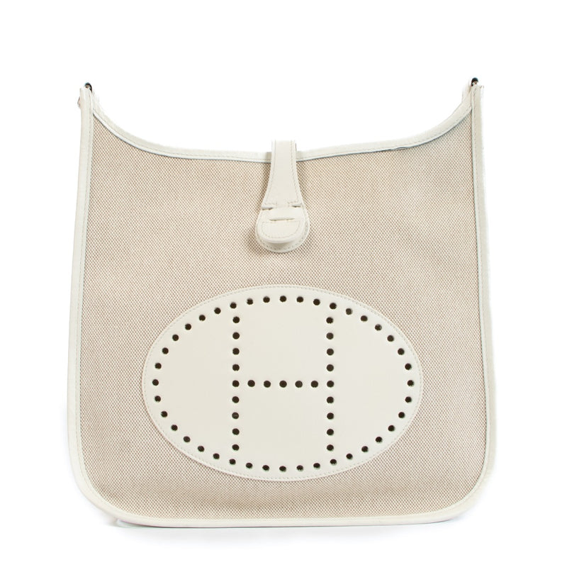 Hermès Evelyne 28 Toile H/Evercalf Ecru/White Palladium Hardware