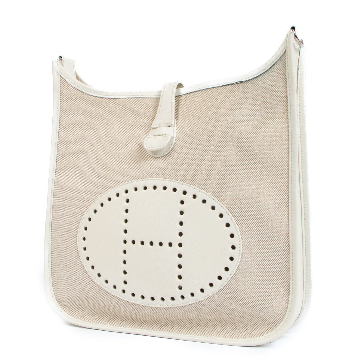 Hermès Evelyne 28 Toile H/Evercalf Ecru/White Palladium Hardware