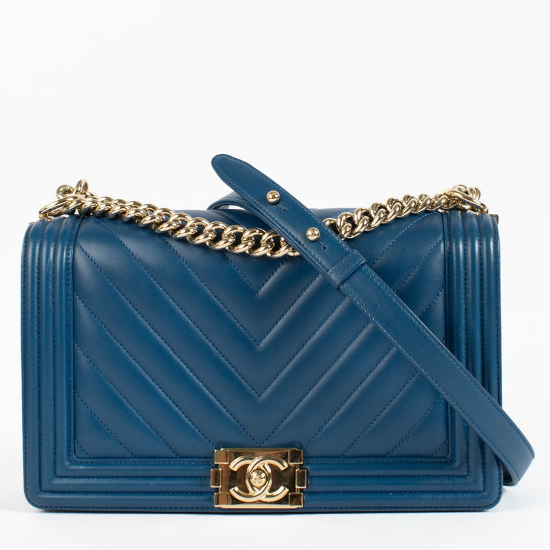 Shop 100% authentic second hand Chanel Blue Chevron Boy Bag on Labellov.com