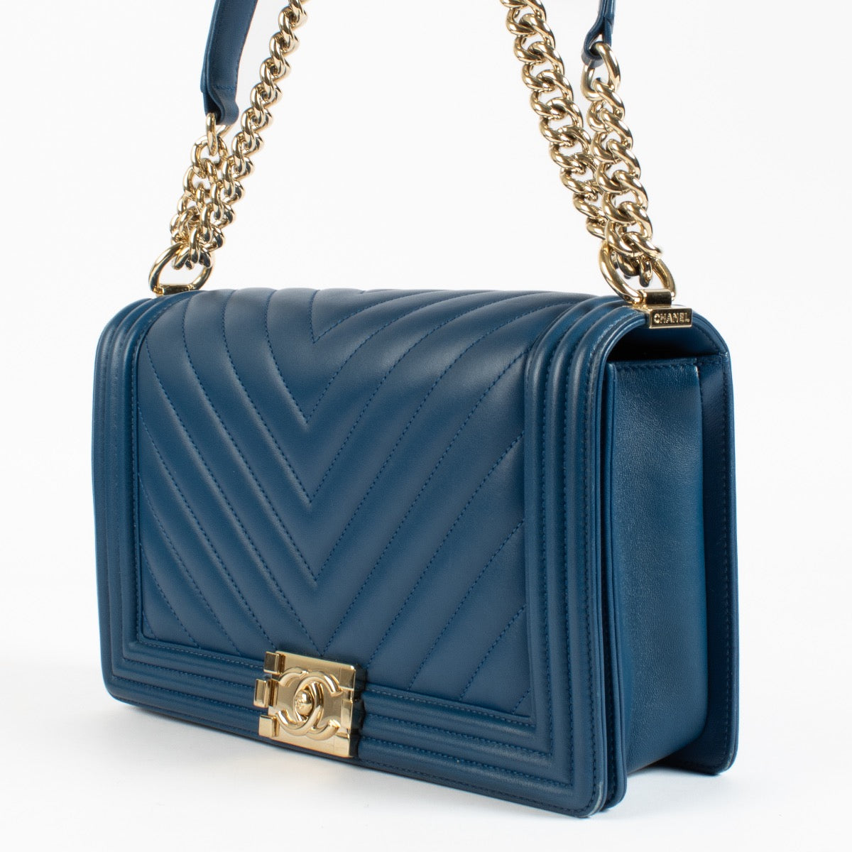 Shop 100% authentic second hand Chanel Blue Chevron Boy Bag on Labellov.com