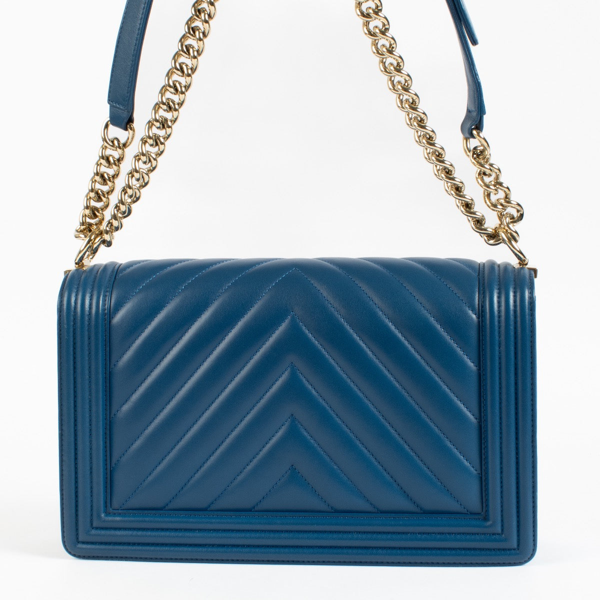 Shop 100% authentic second hand Chanel Blue Chevron Boy Bag on Labellov.com