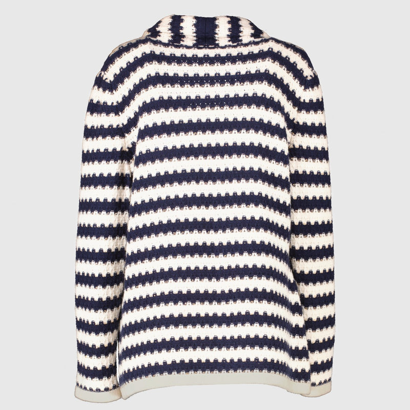 Chanel 21C Blauw Gestreept Gebreid Jasje - Maat FR46
