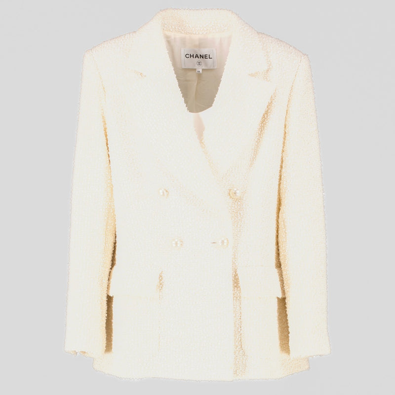 Chanel 19C La Pausa Witte Tweed Jas Blazer - Maat FR44