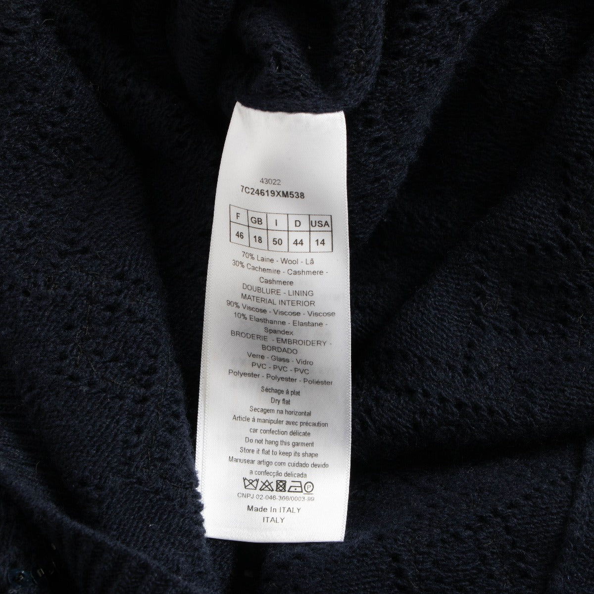 Dior Donkerblauwe wollen jurk met pailletten - Maat FR46