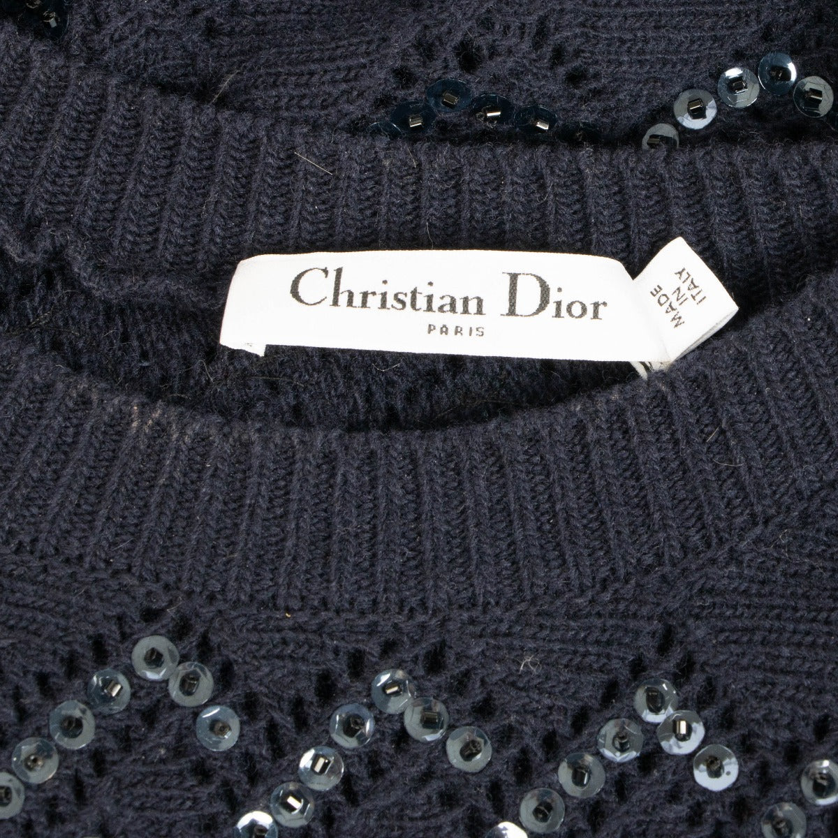 Dior Donkerblauwe wollen jurk met pailletten - Maat FR46