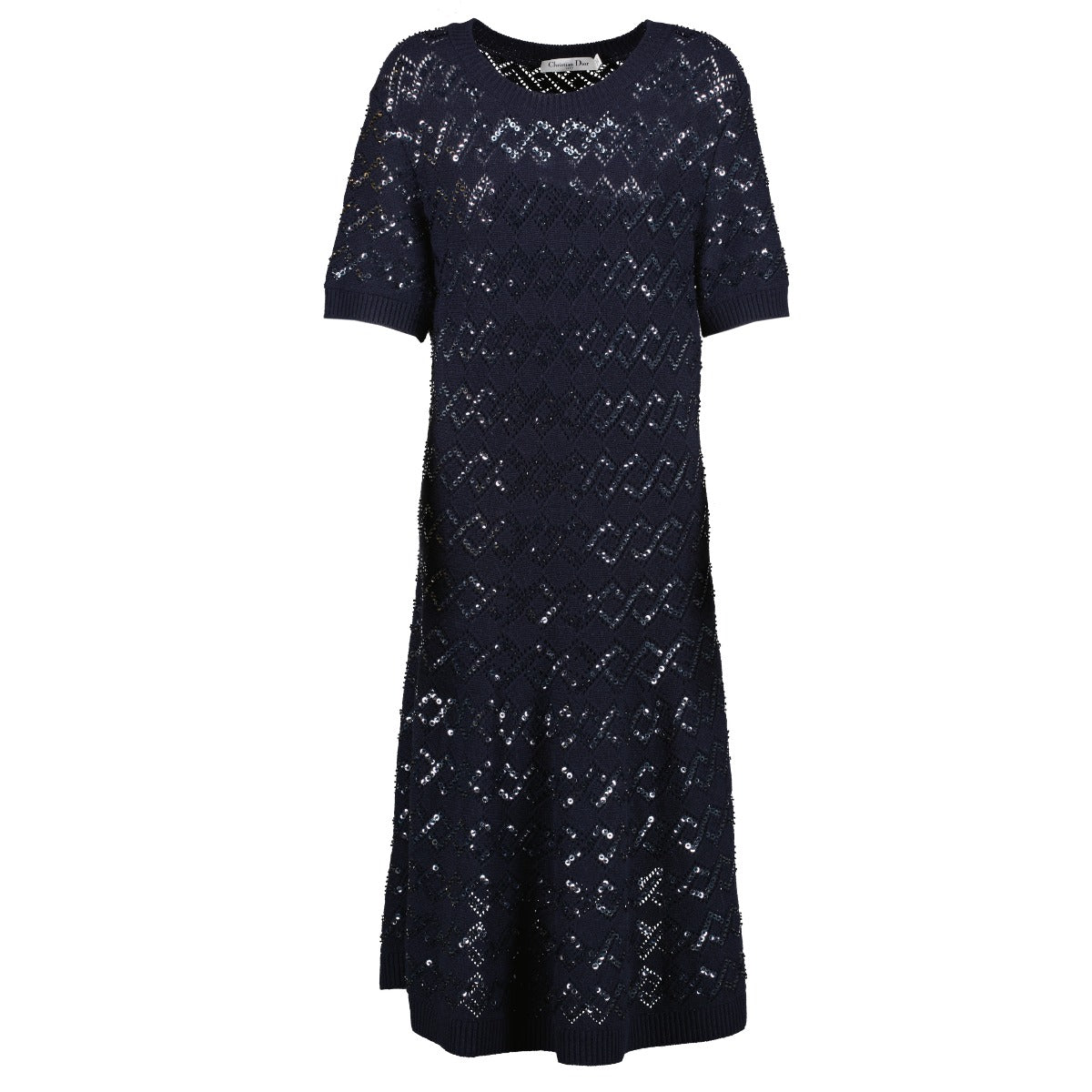 Dior Navy Wool Sequin Embellished Dress