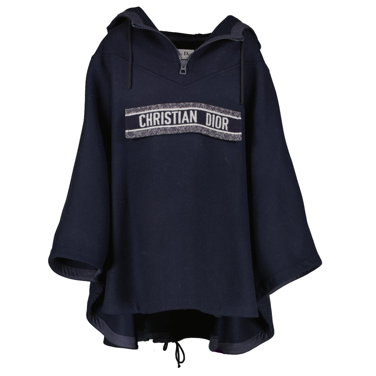 Dior Blue Wool Logo Hooded Poncho